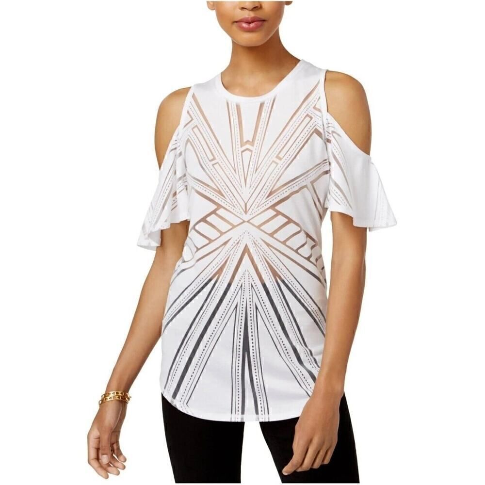 bar III Womens Sheer Burnout Knit Blouse White XL